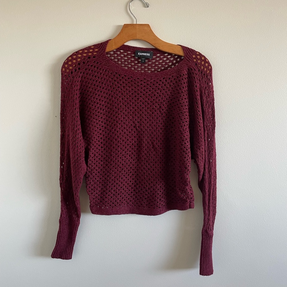 Express burgundy long sleeve crochet top in Women’s S